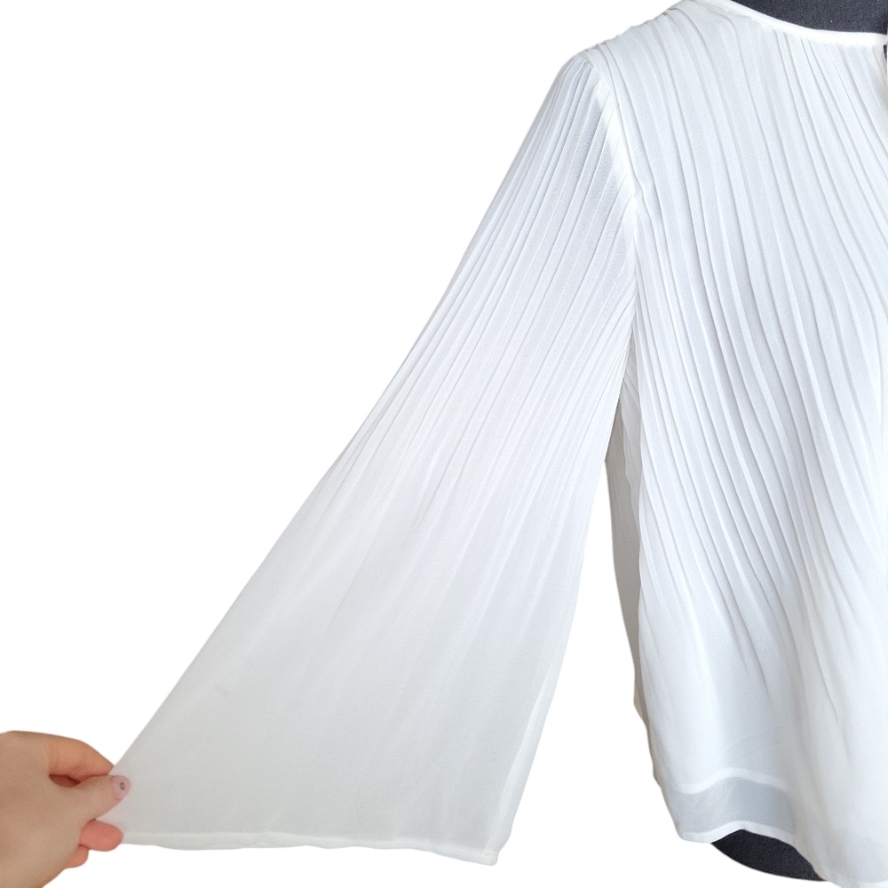 Miss Me Chic Cottagecore White Pleated Tassel Long Sleeve Blouse Women's Size L - Picture 5 of 14